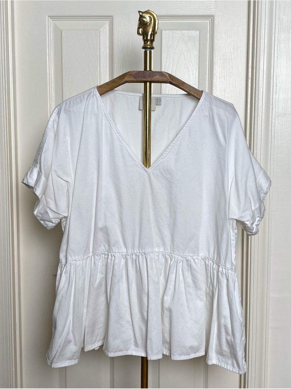 ELK Organic White Cotton V-Neck Peplum BlouseTop